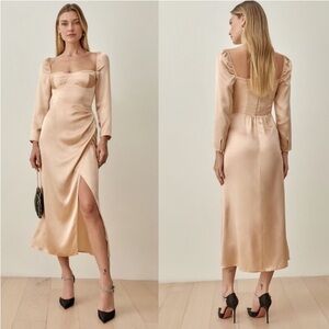 Reformation Gloriana Silk Midi Dress in Champagne Size 6